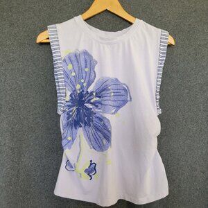 **SOLD**Pilcro Anthropologie L Cotton Crew Neck Muscle Tee Rushed Floral Artsy